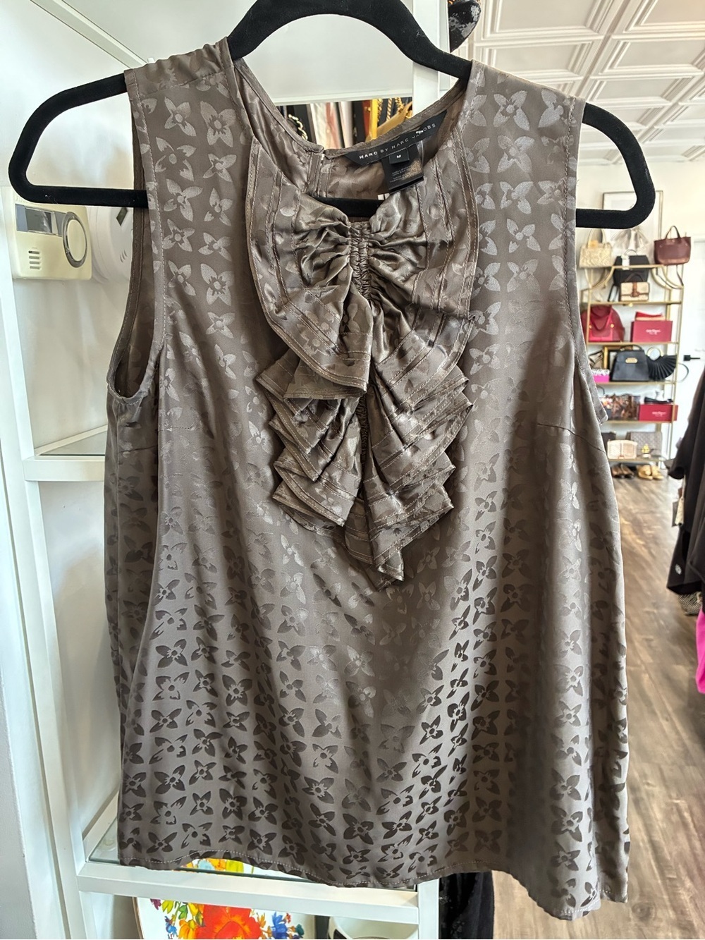 Marc by Marc Jacob’s Sleeveless Ruffle Front Top in Taupe